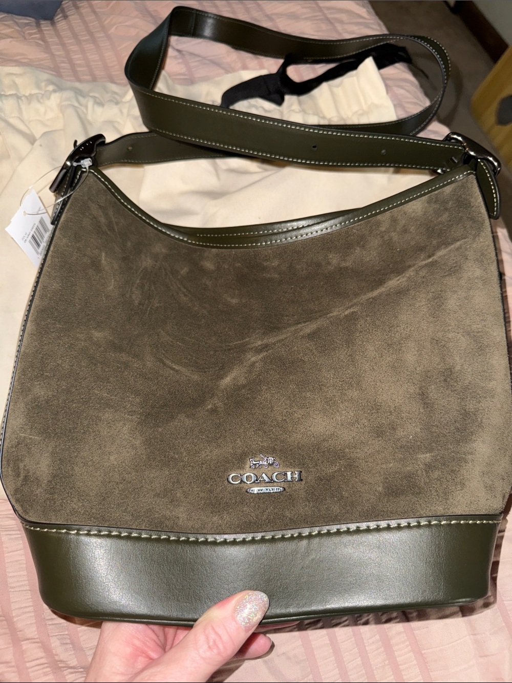 Coach Olive Suede & Leather Hobo Shoulder Bag